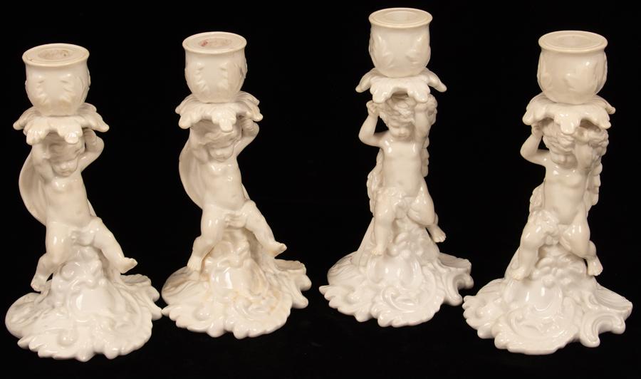 SPODE PORCELAIN CHERUB CANDLESTICKS, 4 PCS (1 of 5)