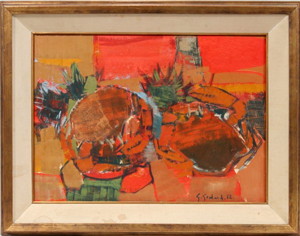 GABRIEL GODARD OIL/MASONITE STILL LIFE OF FRUIT: GABRIEL GODARD, OIL ON MASONITE, 15" X 21", 1962, STILL LIFE OF FRUIT: FRENCH B. 1933:Signed and dated lower right; framed.