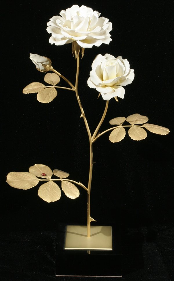 ROYAL WORCESTER BISQUE FLOWER, 'MENNECY': ROYAL WORCESTER BISQUE FLOWER, 'MENNECY', H 15 1/2":Modeled by R. Van Ruyckvelt, limited edition number 221/500, with certificate.