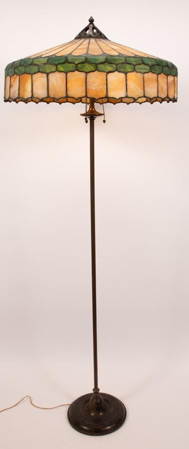 HANDEL LEADED GLASS SHADE ON UNMARKED FLOOR LAMP H (1 of 5)