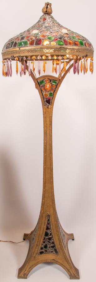 AUSTRIAN ART NOUVEAU JEWELED GLASS AND PATINATED METAL (1 of 5)