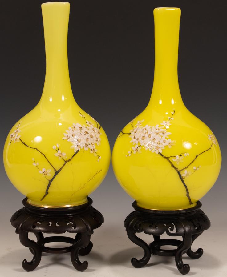 CHINESE PEKIN GLASS VASES, PAIR, H 10", DIA 5" (1 of 3)