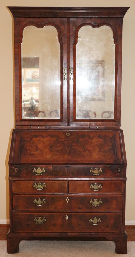 GEORGE I WALNUT BUREAU BOOKCASE, C. 1730, H 82", L 38", (1 of 8)