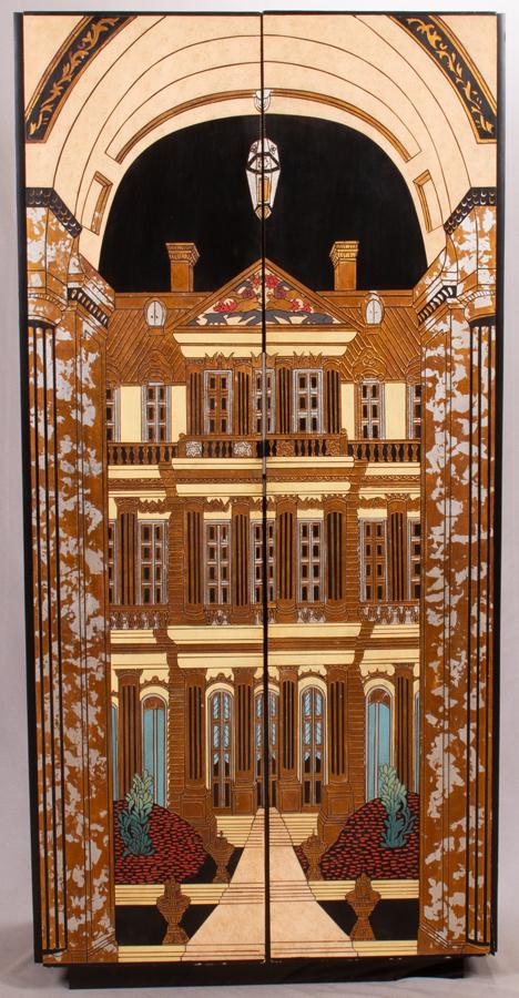 ART DECO STYLE COROMANDEL CABINET, H 87", W 42" (1 of 3)