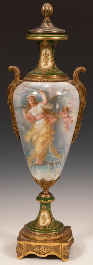 FRENCH SEVRES PORCELAIN & ORMOLU URN, 19TH C, H 24", W (1 of 5)