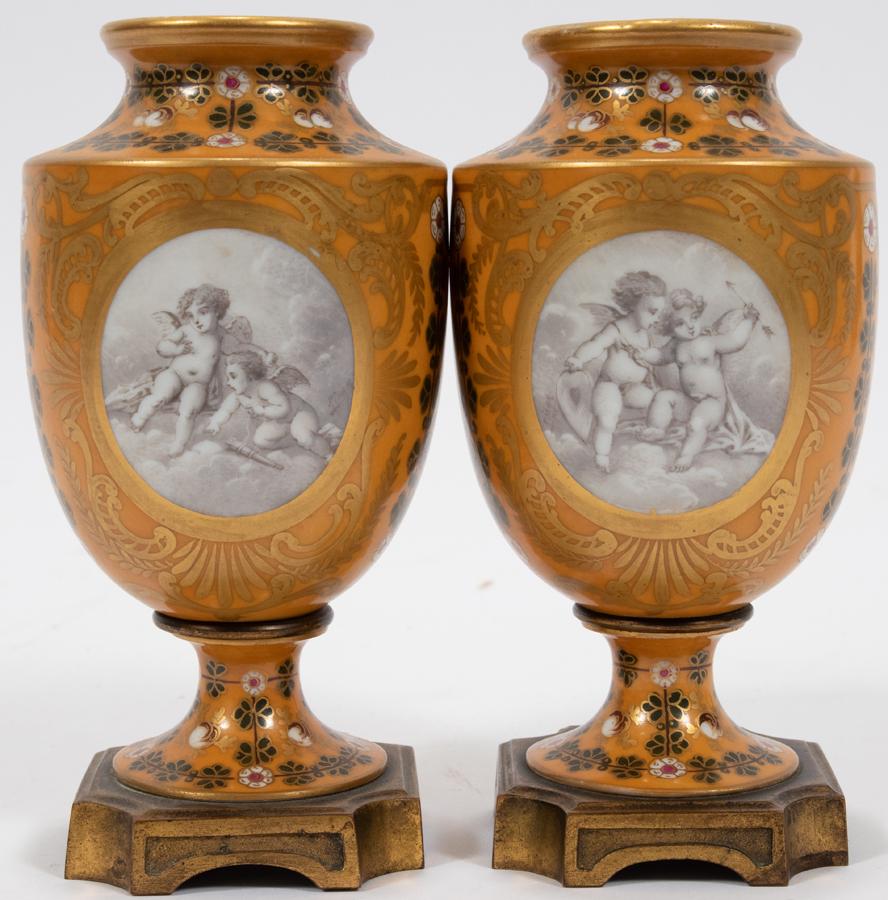 FRENCH SEVRES BRONZE MOUNTED PORCELAIN EMPIRE URNS, (1 of 6)