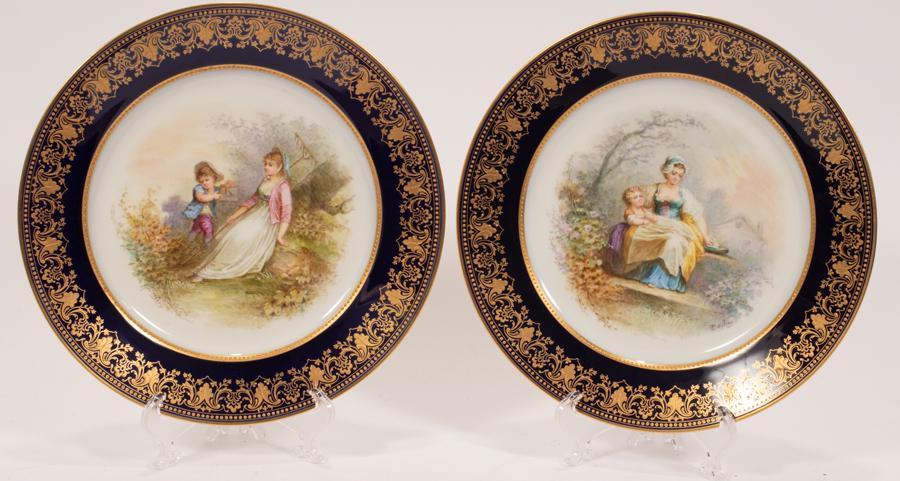 FRENCH SEVRES PORCELAIN PLATES, 19TH C  PAIR, DIA 9" (1 of 5)