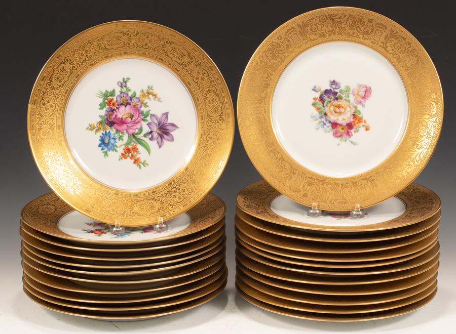 BAVARIAN GILDED PORCELAIN PLATES, 23 PCS, DIA 10.75" (1 of 8)