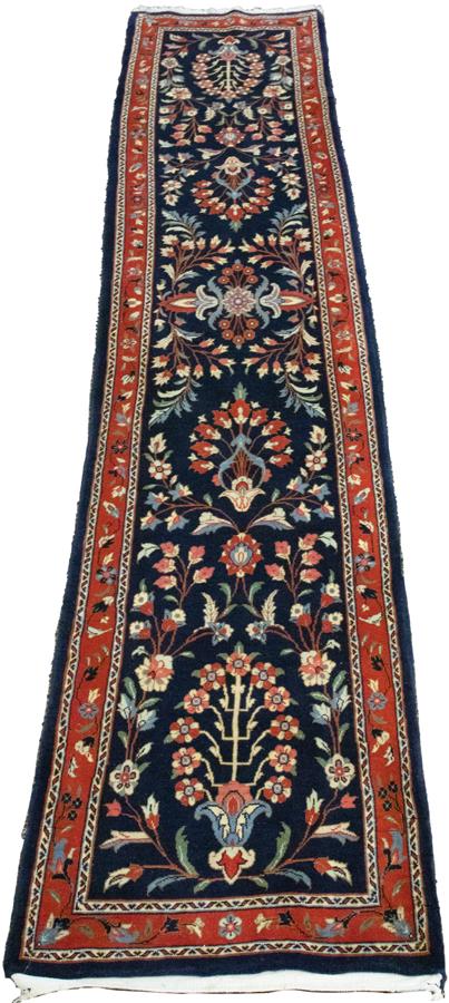 PERSIAN SAROUK BLUE WOOL RUNNER, W 2' 6", L 10' (1 of 2)