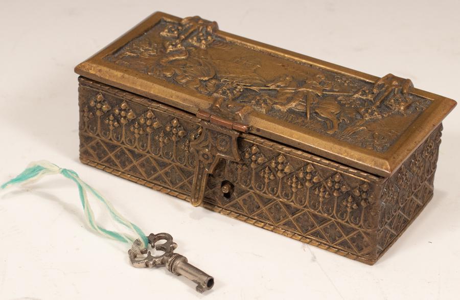ENGLISH GILDED BRONZE LOCK BOX, W 1.75", L 4" (1 of 6)