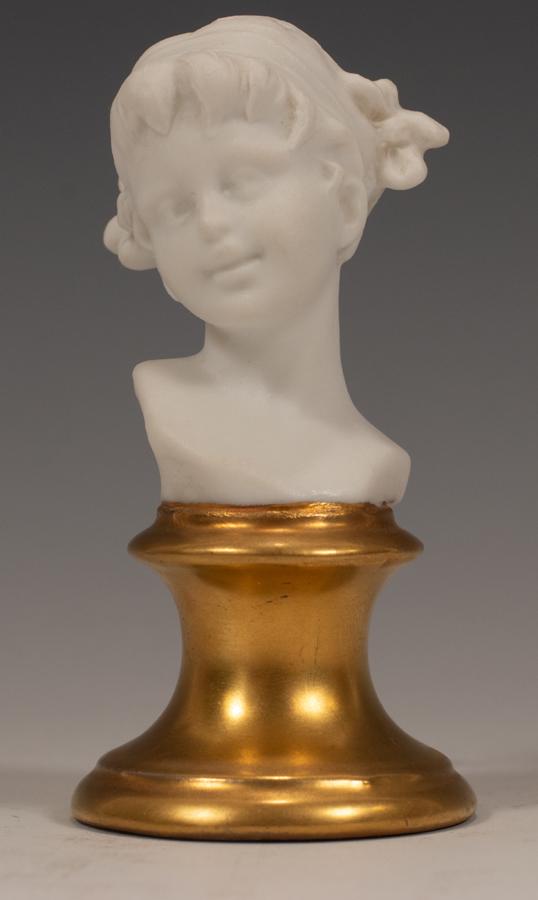 CAPODIMONTE GILDED PORCELAIN BUST, H 3", DIA 1.5" (1 of 4)