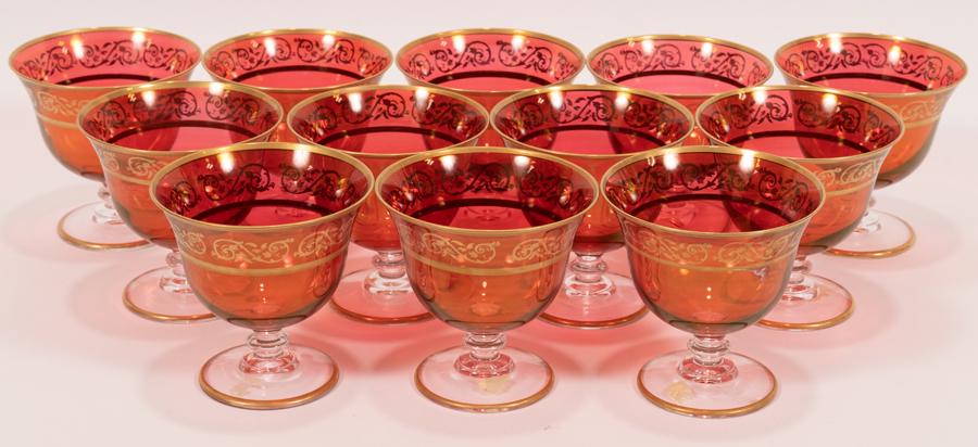 GILT RUBY GLASS CHAMPAGNES, 12 PCS, H 3.75" (1 of 4)
