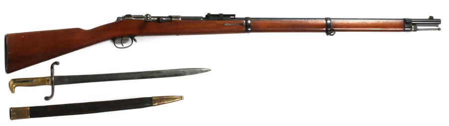 GERMAN INFANTERIE GEWEHR MODEL 71/84 MAUSER 11 MM: GERMAN INFANTERIE GEWEHR MODEL 71/84 MAUSER 11 MM REPEATING RIFLE, 1888, ALL MATCHED SN 1236, L 31" BARREL 50.75" OVERALL A German infantry model 1871/1884 repeating rifle manufactured at the Spandau 