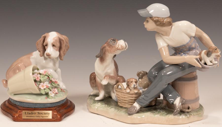 LLADRO PORCELAIN BOY WITH DOG & "IT WASN'T ME" H 8", 6" (1 of 9)