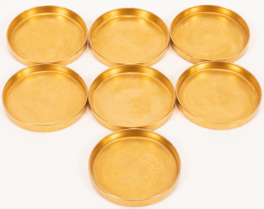 GILDED PORCELAIN COASTERS, 7 PCS, DIA 3.75" (1 of 2)