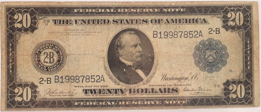 1914 U.S. $20.LG. NOTE CLEVELAND PORTRAIT FEDERAL PAPER (1 of 3)