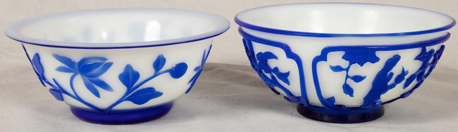 CHINESE GLASS BOWLS 2 PIECES H 2.5-2.625" DIA 6" BLUE (1 of 5)