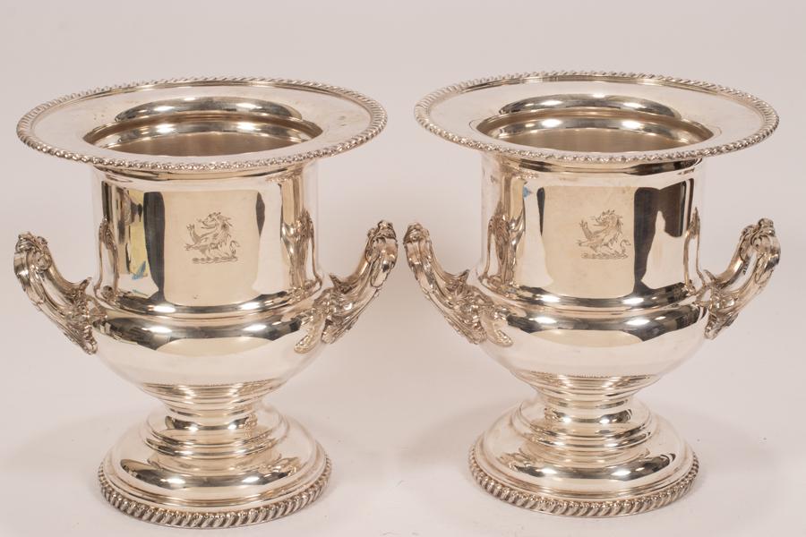 ENGLISH SHEFFIELD SILVER PLATE CHAMPAGNE COOLERS, PAIR (1 of 9)