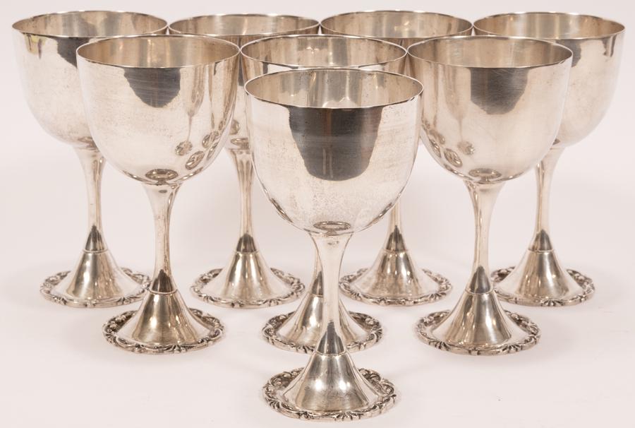 MEXICAN STERLING SILVER GOBLETS, 8 PCS, H 6.75", T.W. (1 of 3)