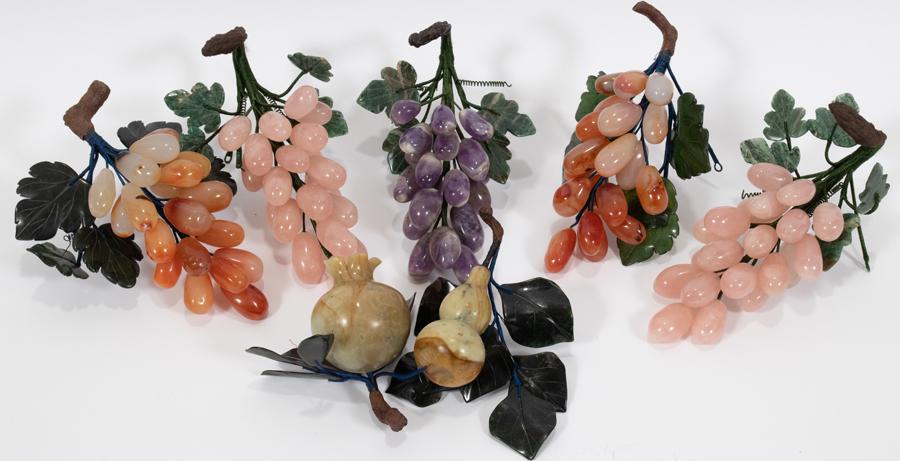CHINESE CARVED PINK AND AMETHYST QUARTZ, AGATE FRUIT (1 of 8)