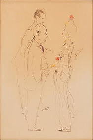 VERTES, INK & PENCIL ON PAPER, H 16", W 11", "CONSUELA (1 of 2)