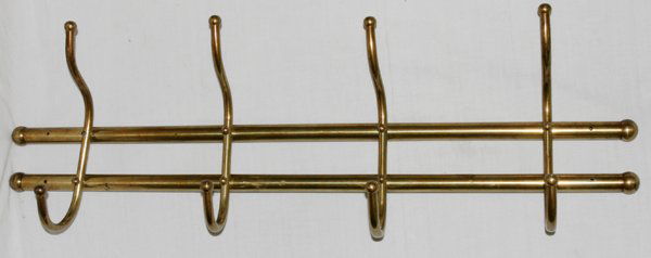 BRASS COAT RACK, WALL STYLE, H 12", L 36": BRASS COAT RACK, WALL STYLE, H 12", L 36":