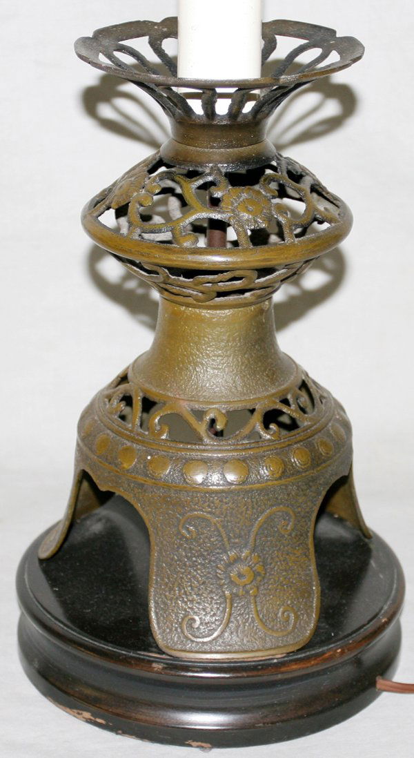 FREDERICK COOPER CHINESE STYLE BRONZE LAMP: FREDERICK COOPER CHINESE STYLE BRONZE TABLE LAMP, H 31":Candlestick H 10", by Frederick Cooper, Chicago. No shade.