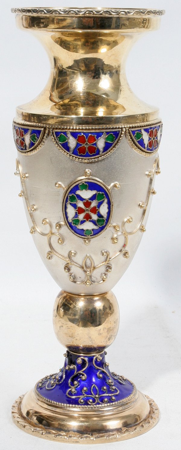 IMPERIAL CHINESE METAL & CHAMPLEVÉ VASE, H 10": IMPERIAL CHINESE METAL & CHAMPLEVÉ VASE, H 10", BRIGHTLY COLORED: