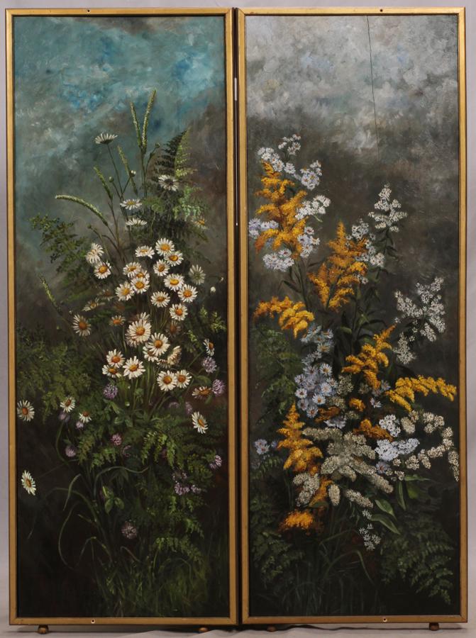 ENGLISH SCREENS, OILS ON BOARD, PAIR, H 53" W 18.75 (1 of 3)