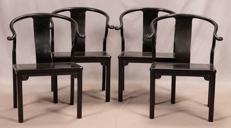 CHINESE CARVED & LACQUERED WOOD CHAIRS, 4 PCS, H 32", W (1 of 8)