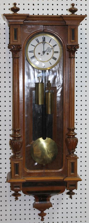 VIENNA REGULATOR WALL CLOCK, WALNUT C 1860, H 45" W 16" (1 of 4)