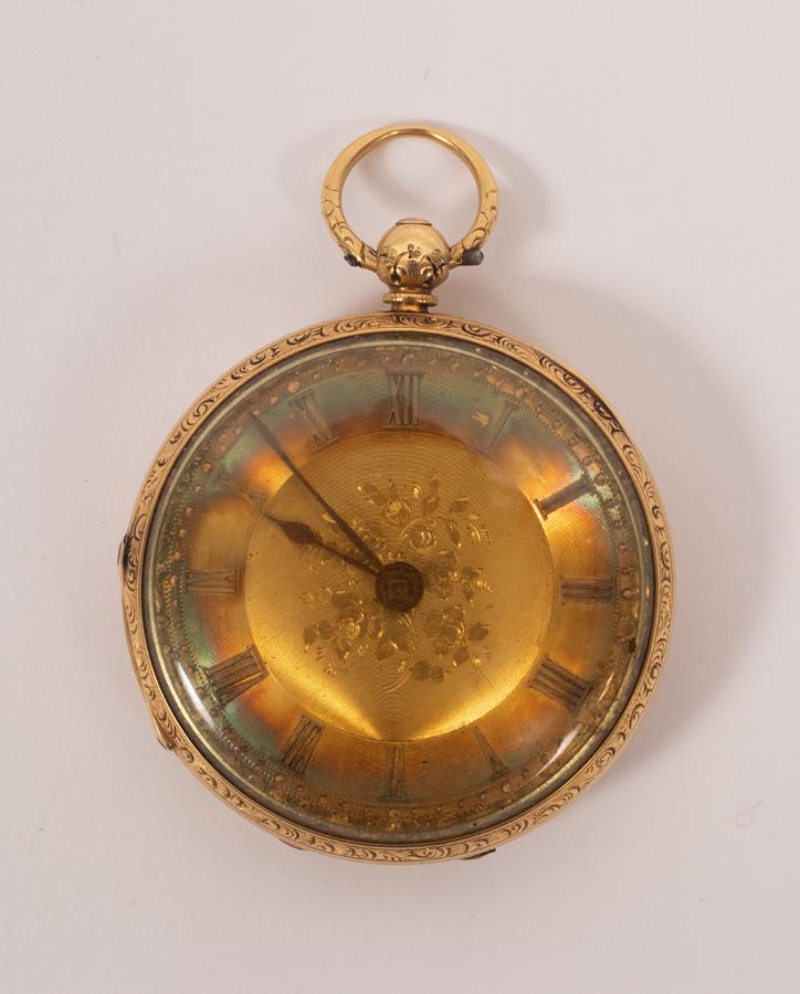 18KT GOLD SHEFFIELD, ENGLAND POCKET WATCH, DIA 1.5", (1 of 6)