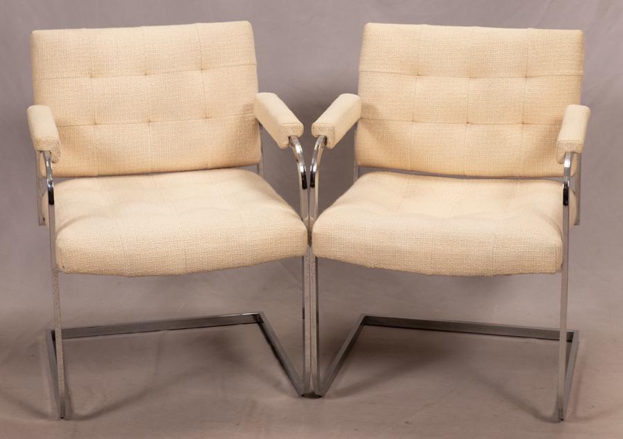 MID-CENTURY MODERN CHROME AN FABRIC OPEN ARM CHAIRS, (1 of 10)