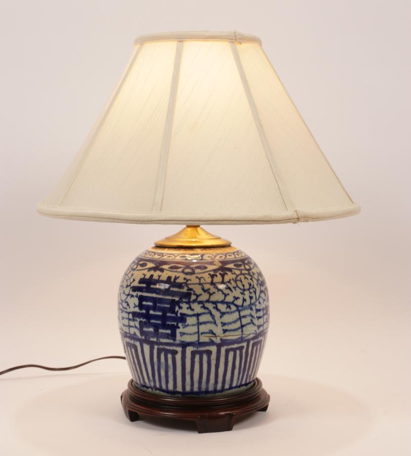 CHINESE PORCELAIN LAMP, H 19", DIA 16" (1 of 6)