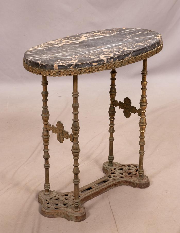 CAST IRON AND MARBLE TOP OCCASIONAL TABLE H 23" W 23" D (1 of 4)