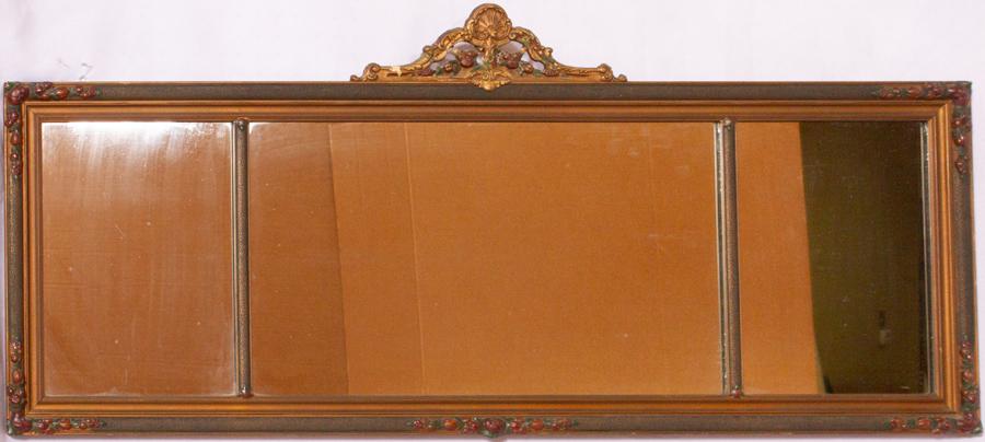 TRIPTYCH PAINTED WOOD MIRROR, C. 1930, H 22", W 48" (1 of 1)