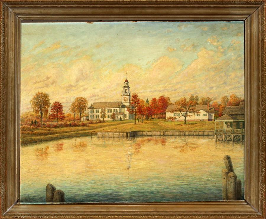 NATHANIEL ROSS PARKE (US, 1904-1980), OIL ON CANVAS ON: NATHANIEL ROSS PARKE (US, 1904-1980), OIL ON CANVAS ON MASONITE, C. 1970, H 24", W 30", "KENNEBUNKPORT, MAINE" Signed and dated 1970 or 1976 in the far lower left; gilt, antiqued period fame, 29" x 35