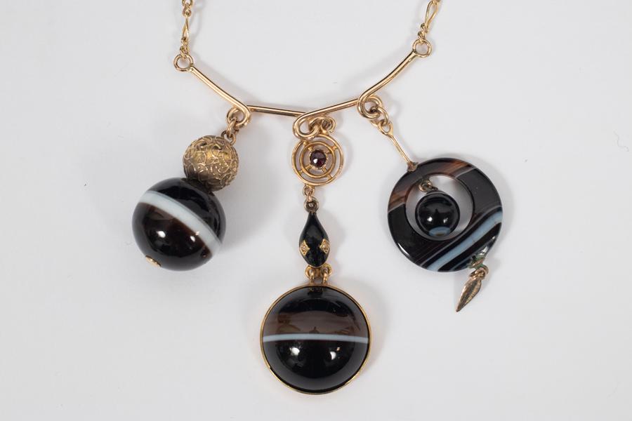 14KT YELLOW GOLD AND ONYX NECKLACE, L 16", T.W. 16 GR (1 of 4)