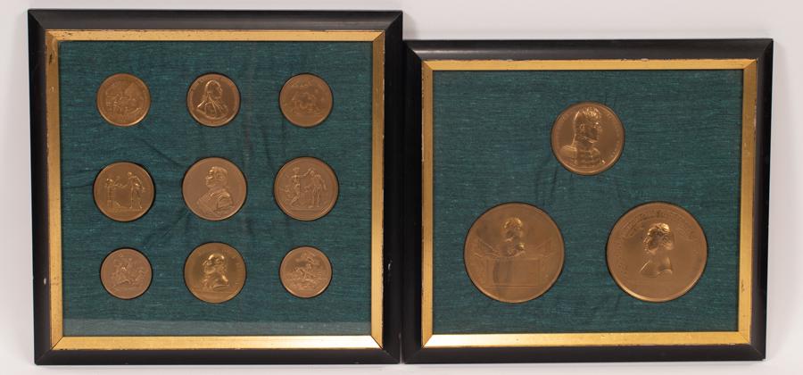 AMERICAN HEROES" BRONZE MEDALLIONS, 12 IN TWO FRAMES H (1 of 12)