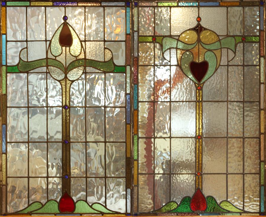 ART NOUVEAU STYLE LEADED STAINED GLASS WINDOW PANES (1 of 9)