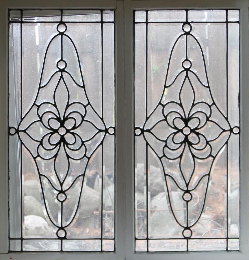 BEVEL LEADED GLASS WINDOWS PAIR H 38.25" W 18" (1 of 7)