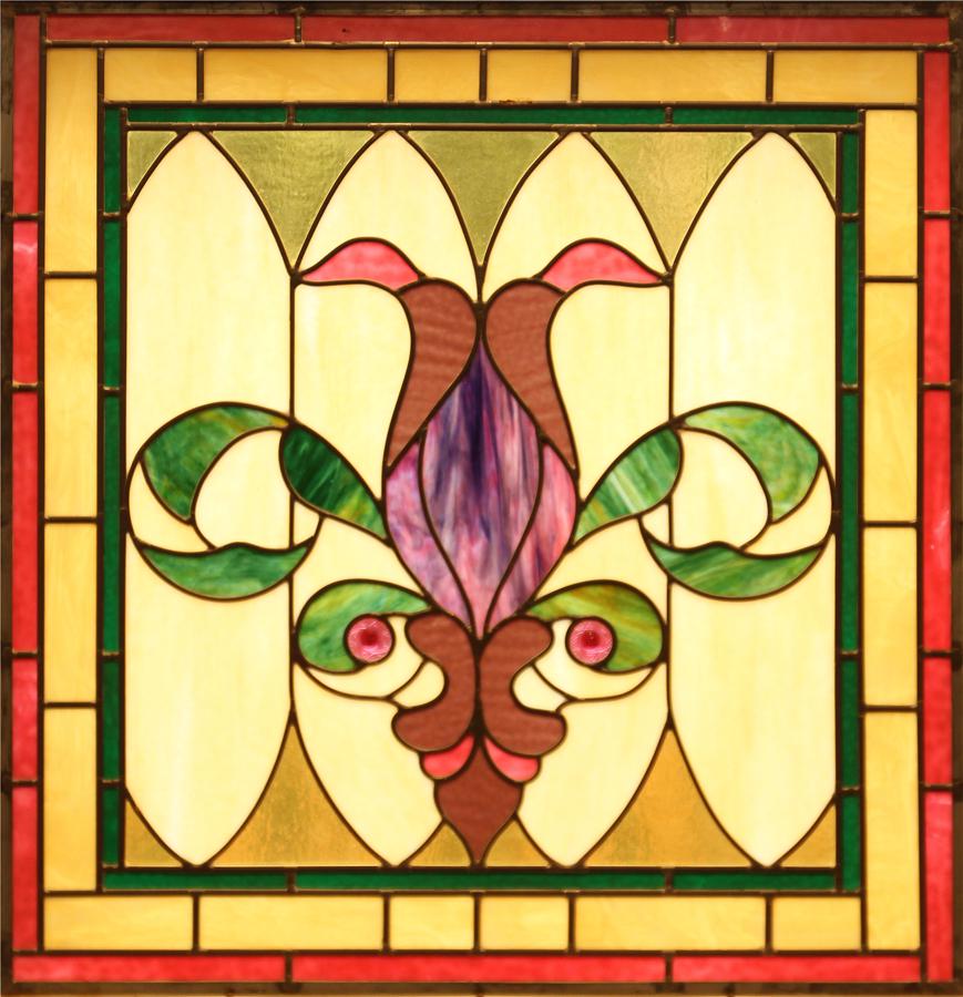 LEADED STAINED AND SLAG GLASS WINDOW PANE H 33.25" W (1 of 5)