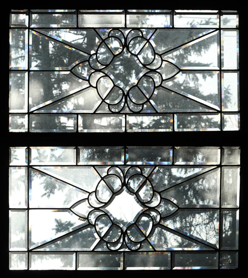 BEVEL "LEADED CLEAR GLASS WINDOW PANES PAIR H 23" W 40" (1 of 9)