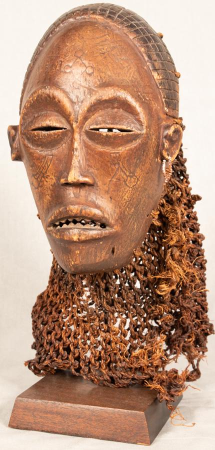 CHOKWE, ANGOLA, AFRICAN WOOD FEMALE MASK H 11" W 5.2" (1 of 3)