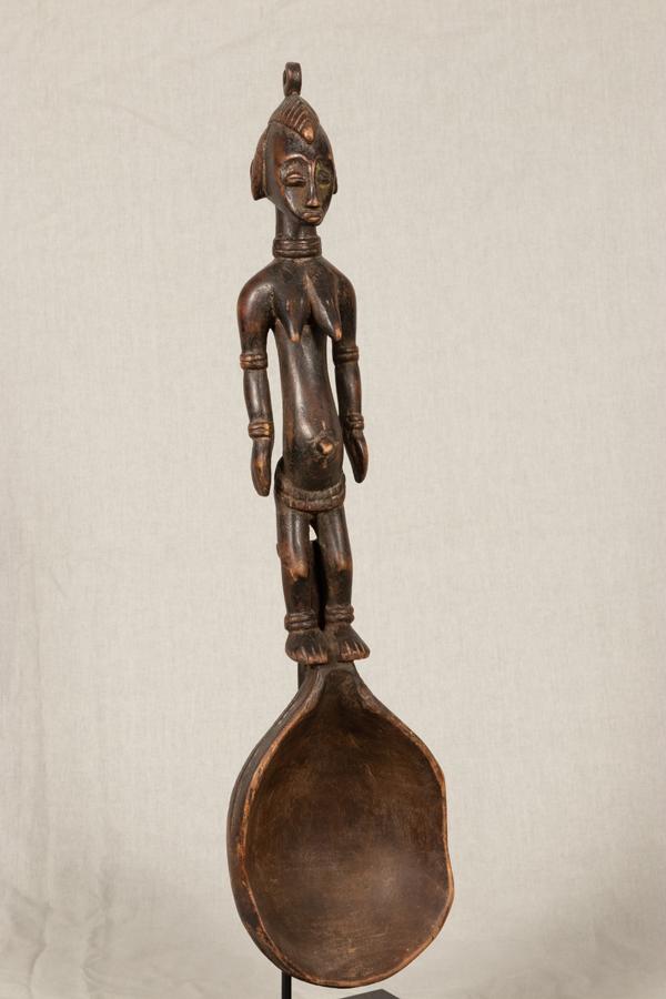 SENUFO, IVORY COAST, AFRICAN, CARVED WOOD, SPOON WITH (1 of 3)