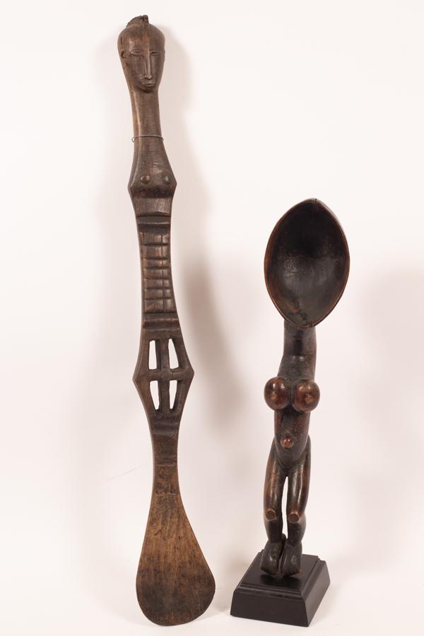 AFRICAN CARVED WOOD FIGURAL SPOON H 22" W 4" D 5" (1 of 11)
