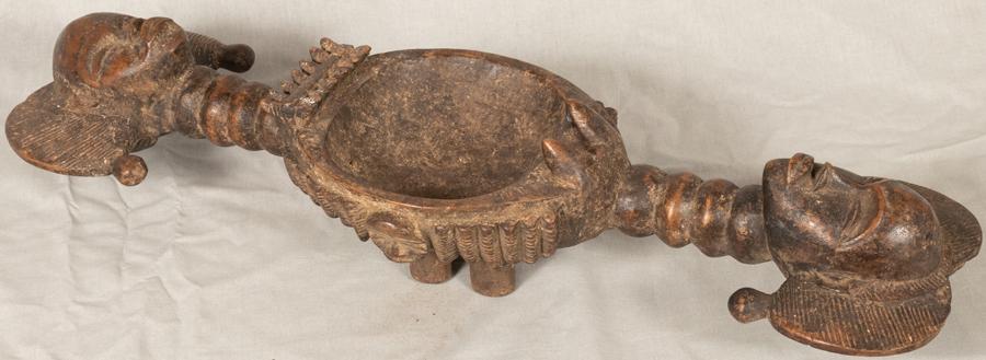 AFRICAN CARVED WOOD HANDLED BOWL H 5" W 24" D 7" (1 of 3)