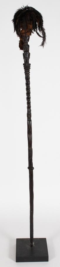 AFRICAN CARVED WOOD AND MIXED MEDIA CEREMONIAL STAFF, H (1 of 2)