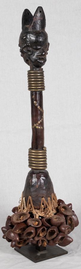EKET, NIGERIA, AFRICAN WOOD, DANCE WAND H 23", DIA 9" (1 of 2)