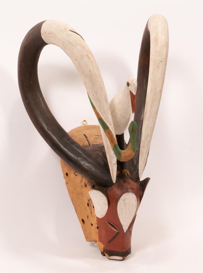 AFRICAN POLYCHROMED CARVED WOOD TRIBAL MASK, H 24", W (1 of 6)